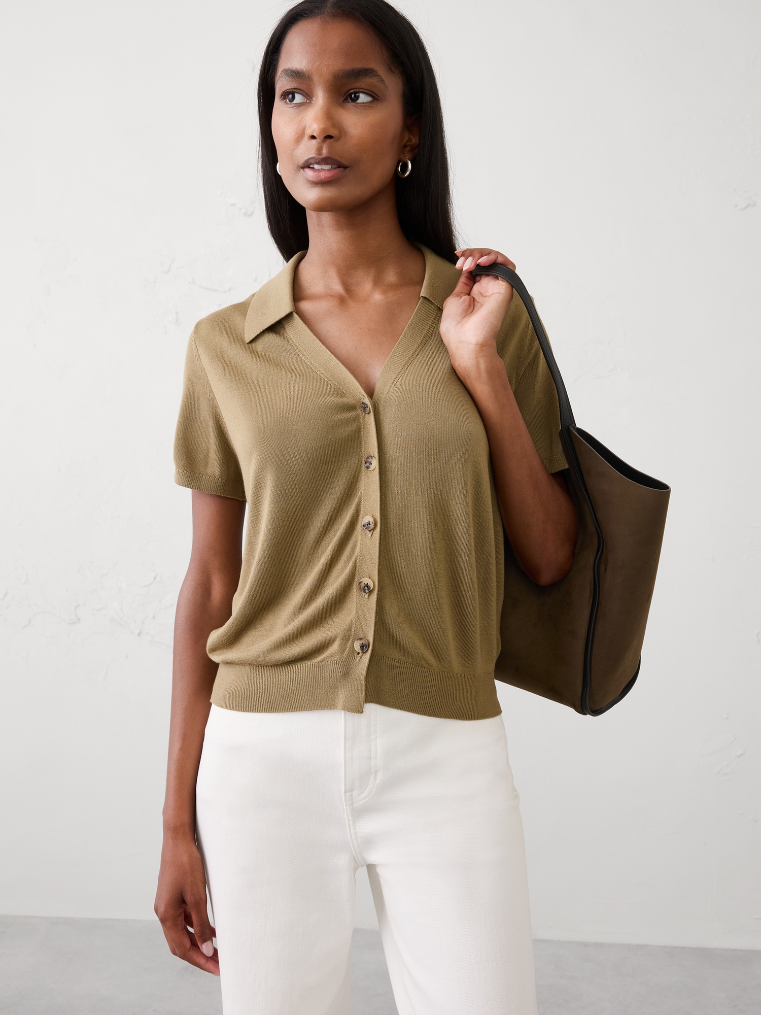 Image number 1 showing, Button-Down V-Neck Sweater Polo