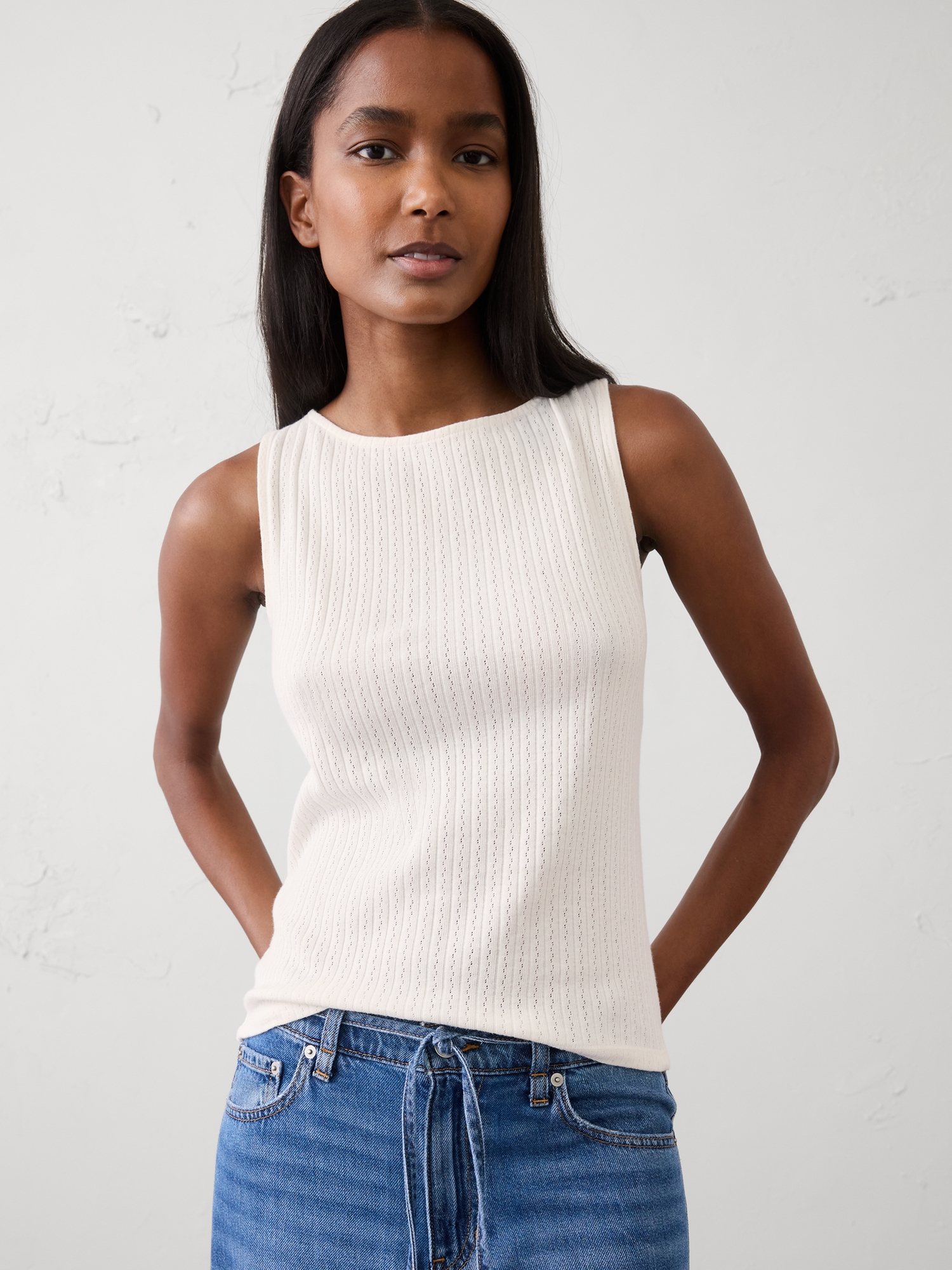 Image number 1 showing, Pointelle Ribbed Boatneck Top