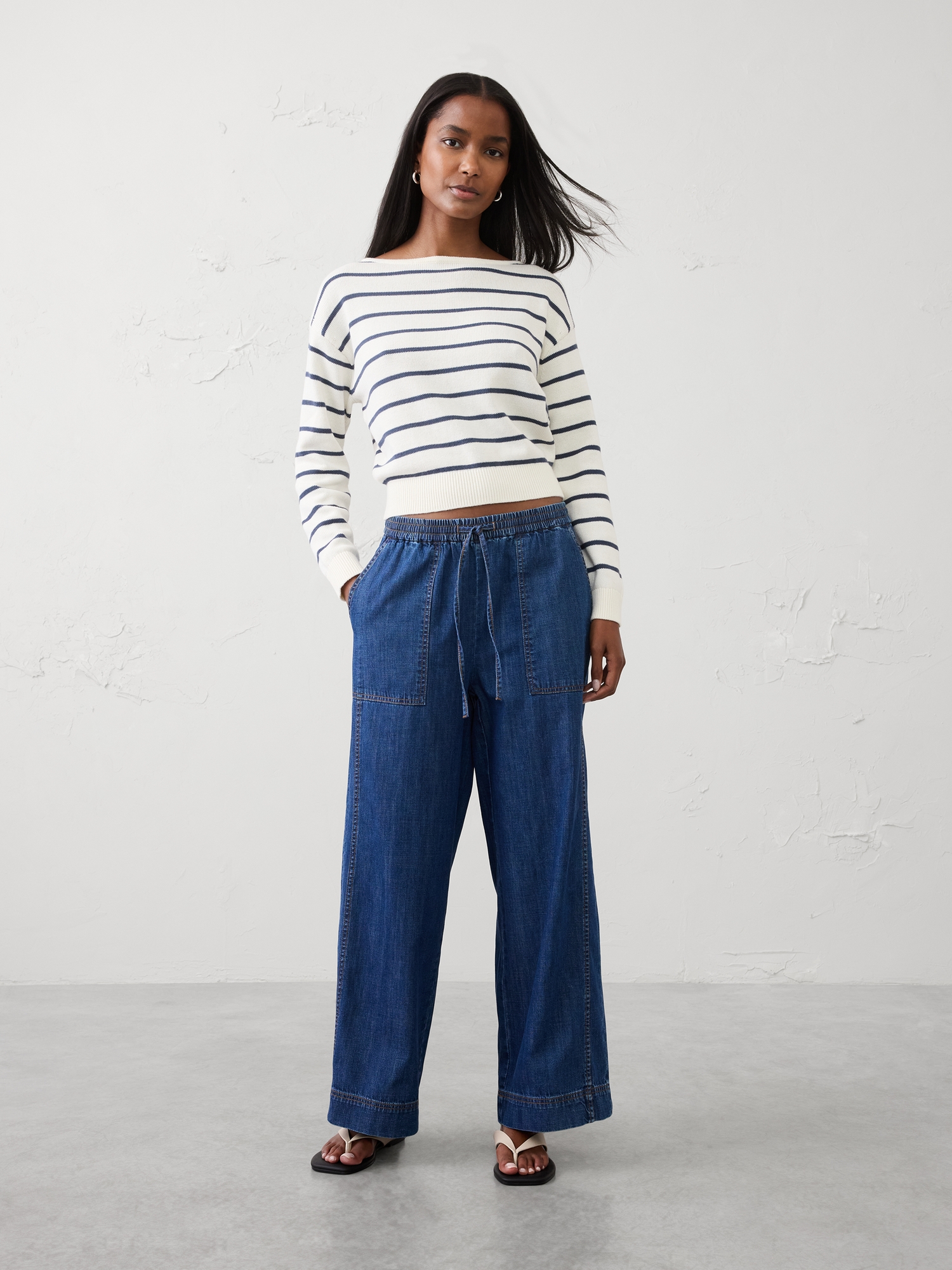 Image number 1 showing, Wide-Leg Mid-Rise Pull-On Utility Jean