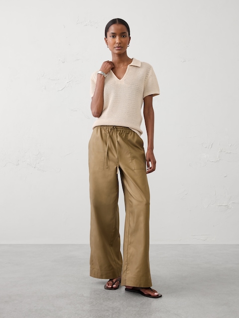 Wide-Leg Mid-Rise Utility Painters Twill Pull-On Pant