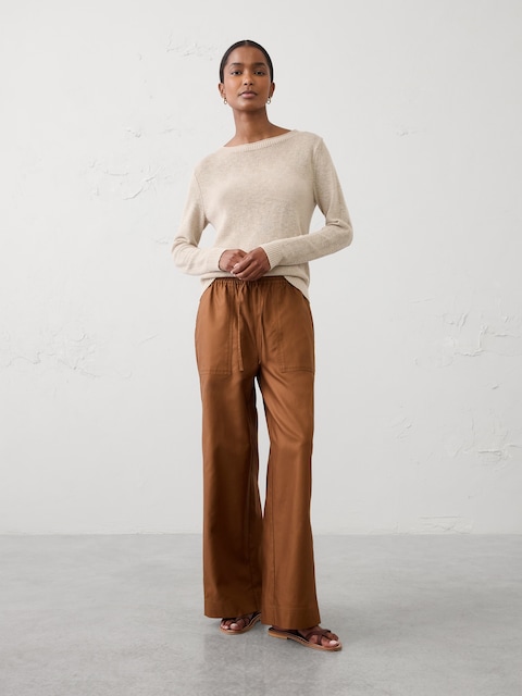 Wide-Leg Mid-Rise Utility Painters Twill Pull-On Pant