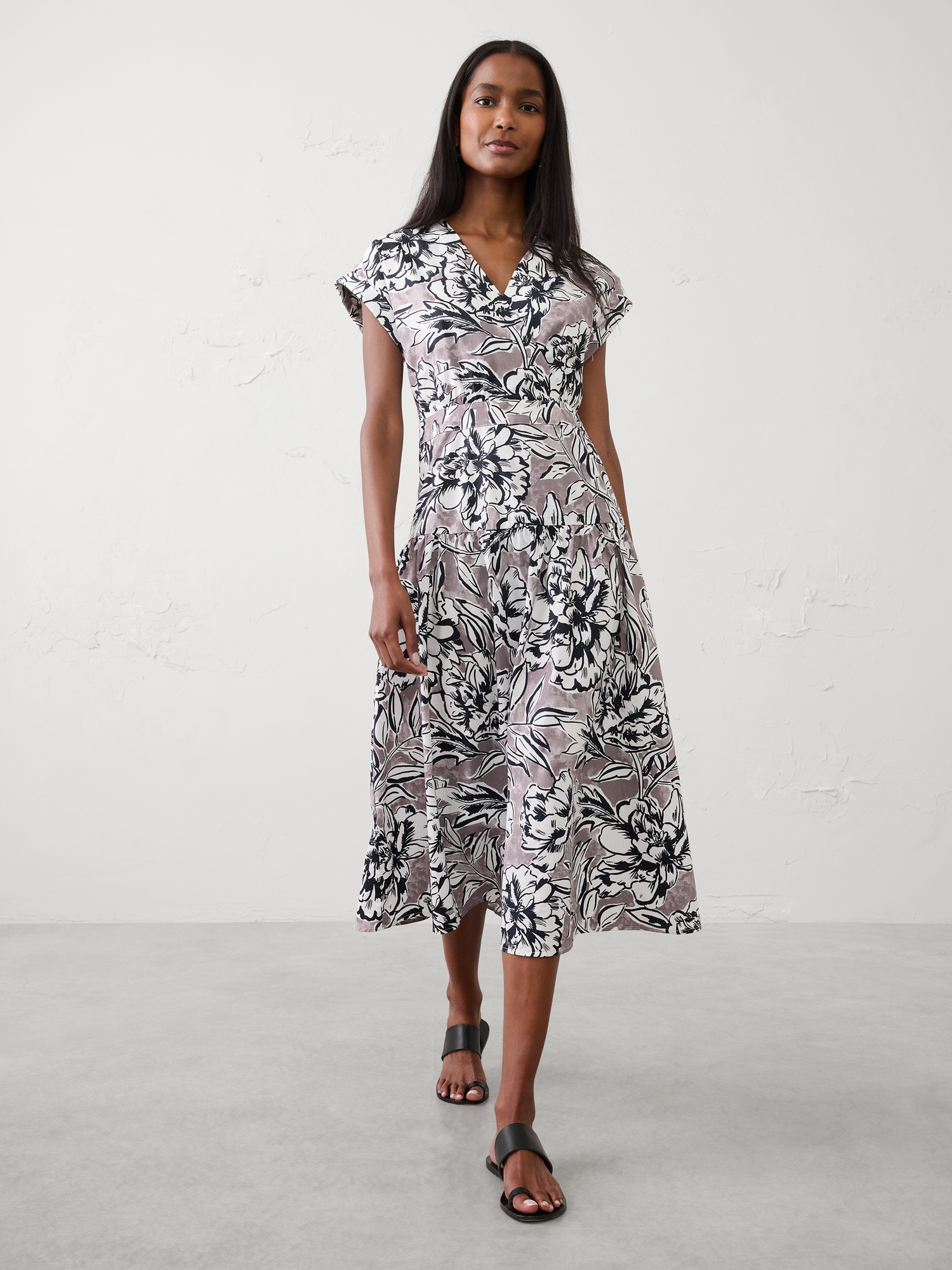 Image number 1 showing, Poplin Surplice Midi Dress