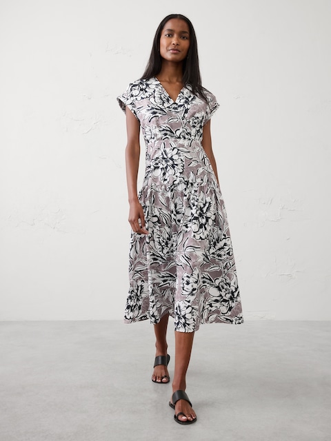 Poplin Surplice Midi Dress