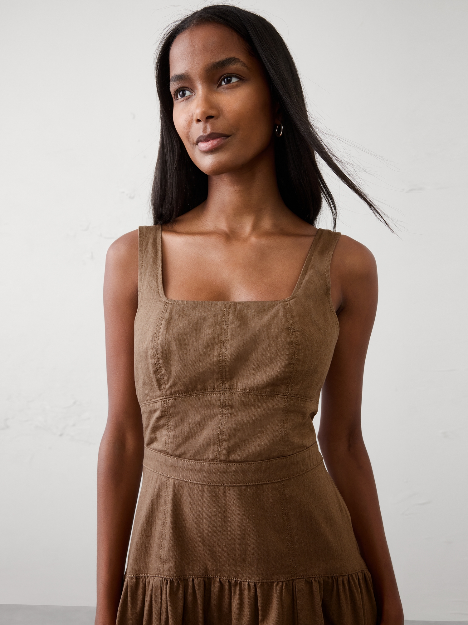 Image number 3 showing, Square-Neck Tiered Denim Midi