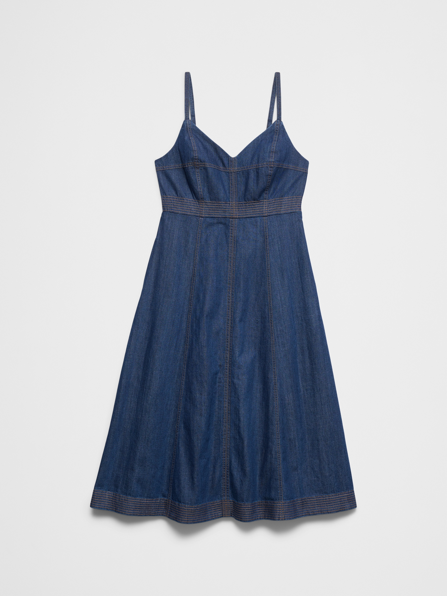 Image number 4 showing, Denim Contrast Stitch Midi Dress