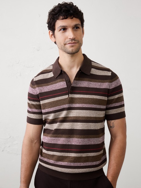 Textured Striped Sweater Polo