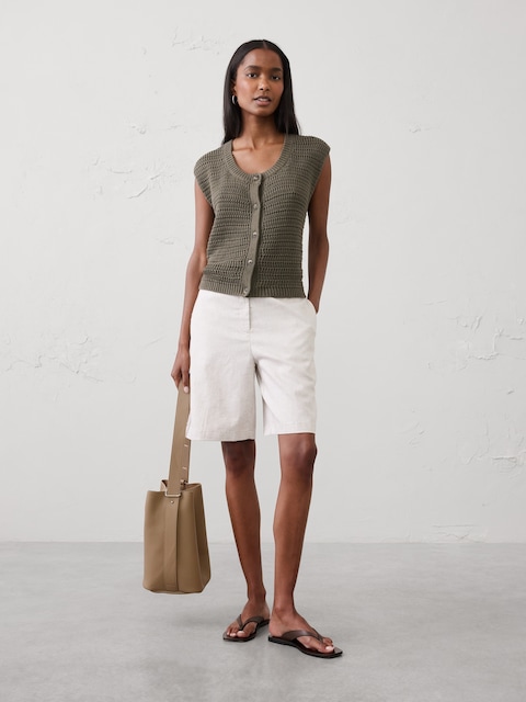 High-Rise Linen-Blend Bermuda Short