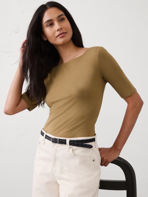 Soft Stretch Elbow-Sleeve Top