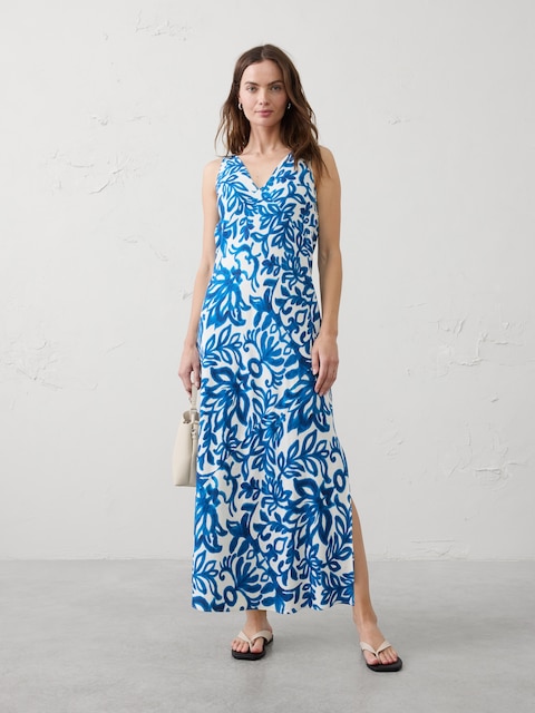 Linen-Blend Side-Slit Maxi Dress