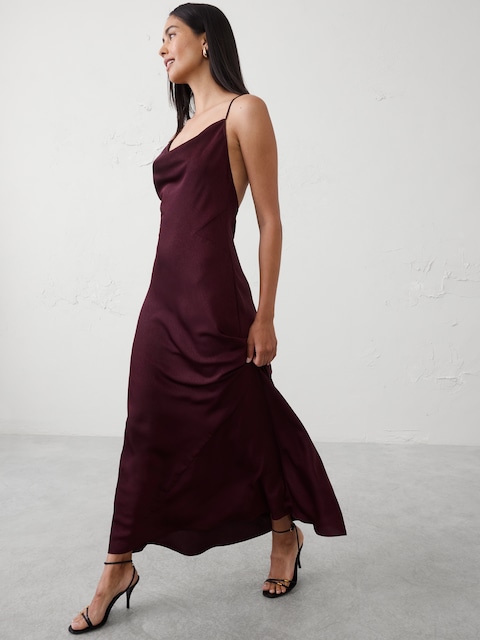 Satin Cowl-Neck Maxi Dress