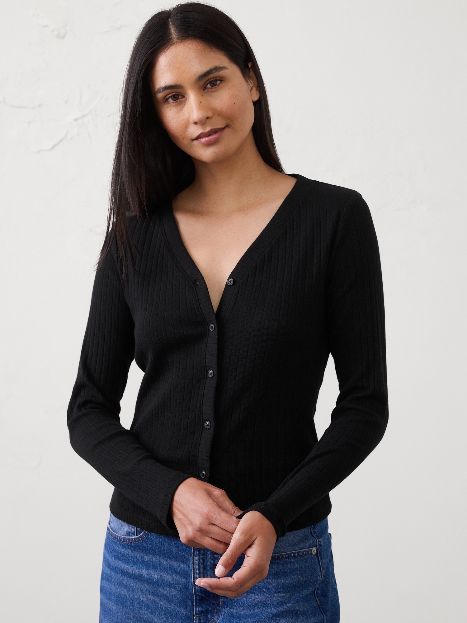 Image number 1 showing, Pointelle Ribbed Cardigan