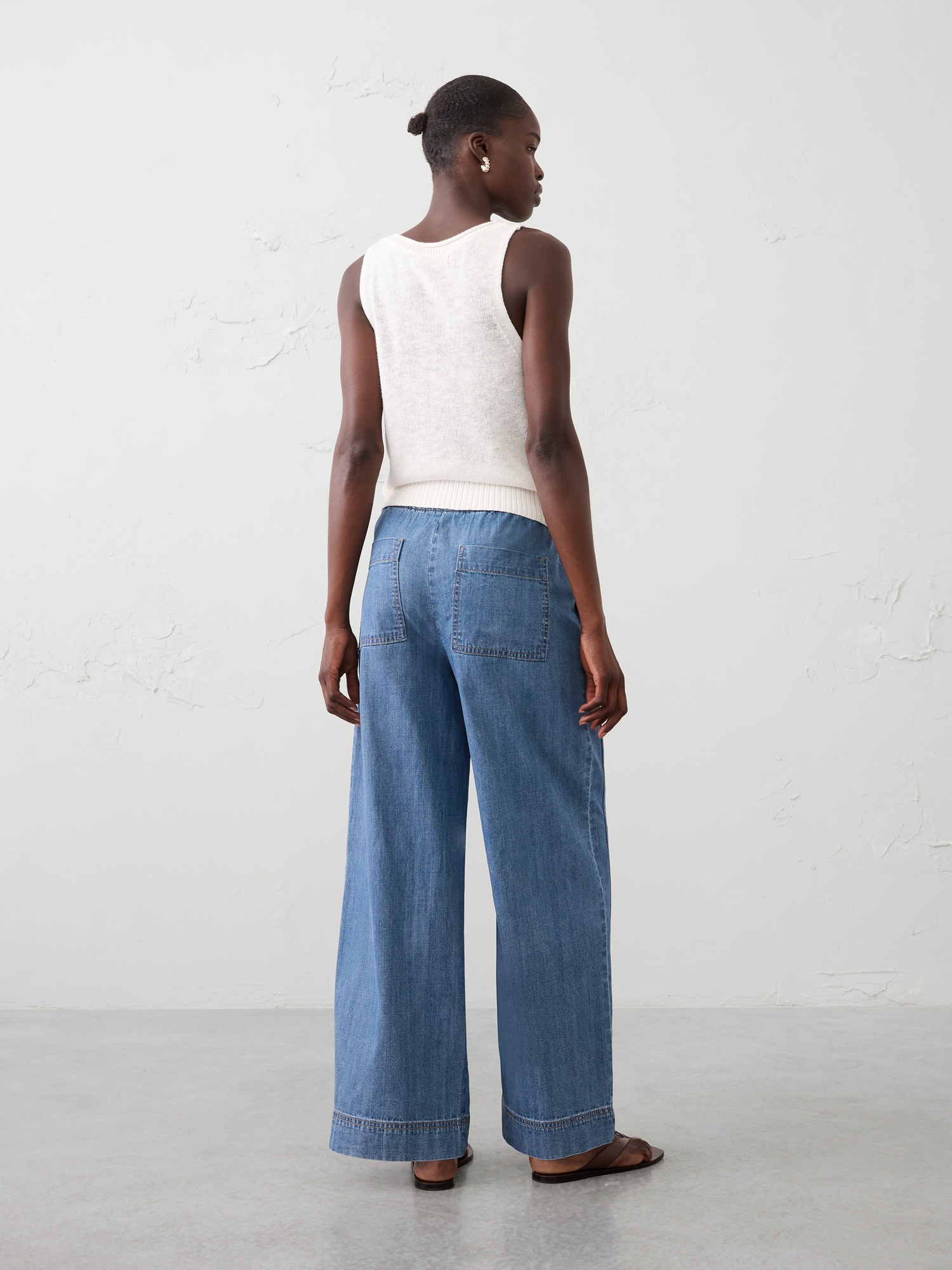 Image number 4 showing, Wide-Leg Mid-Rise Utility Painters Twill Pull-On Pant