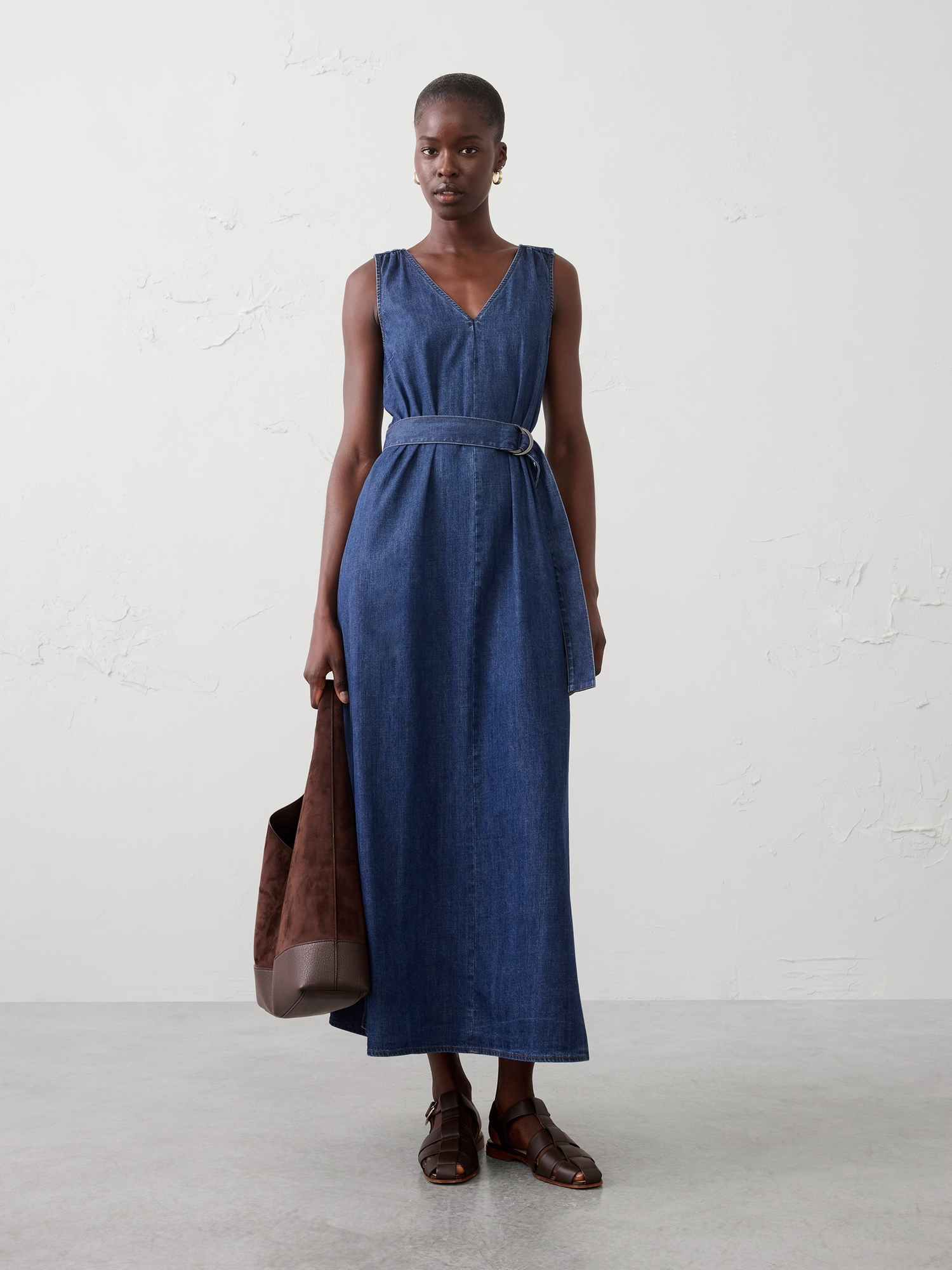 Image number 1 showing, Chambray Belted Maxi Dress