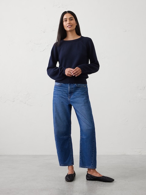 Cotton Pointelle Volume-Sleeve Sweater