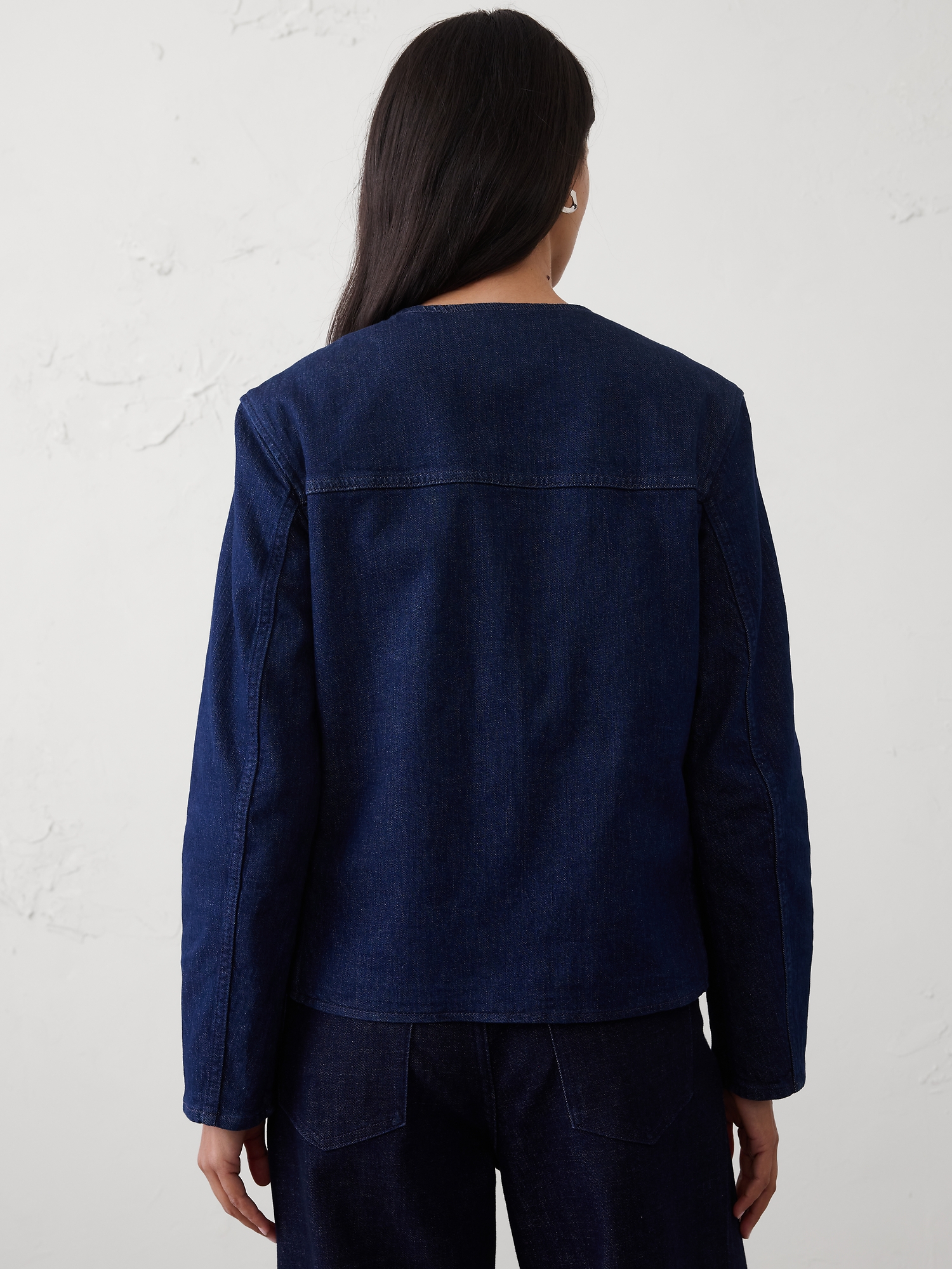 Image number 2 showing, Denim Collarless Jacket