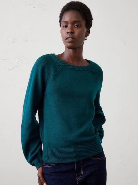 Cotton Pointelle Volume-Sleeve Sweater