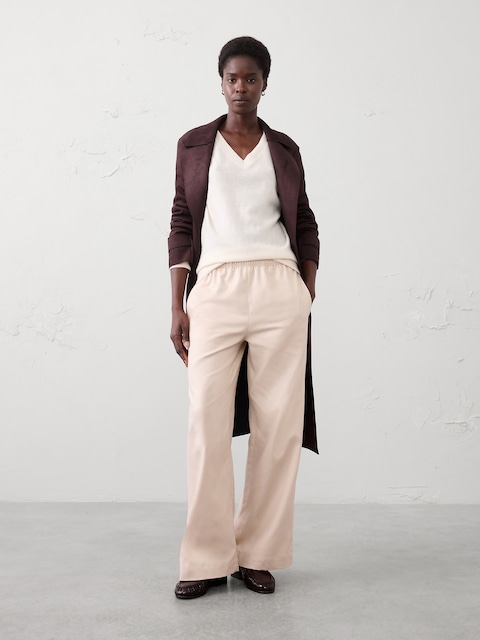 Wide-Leg High-Rise Drapey Twill Pull-On Pant