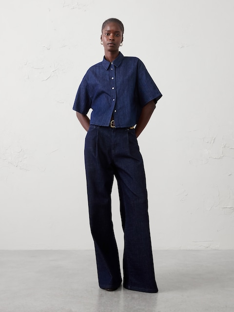 Denim Boxy Cropped Shirt