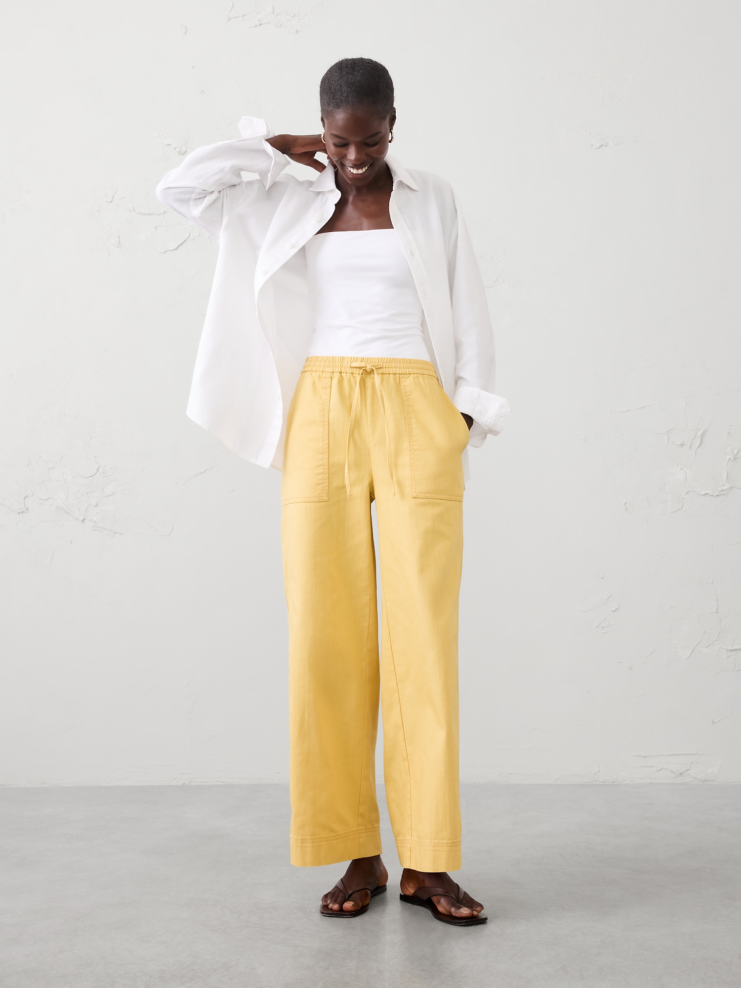 Image number 1 showing, Wide-Leg Mid-Rise Pull-On Utility Jean