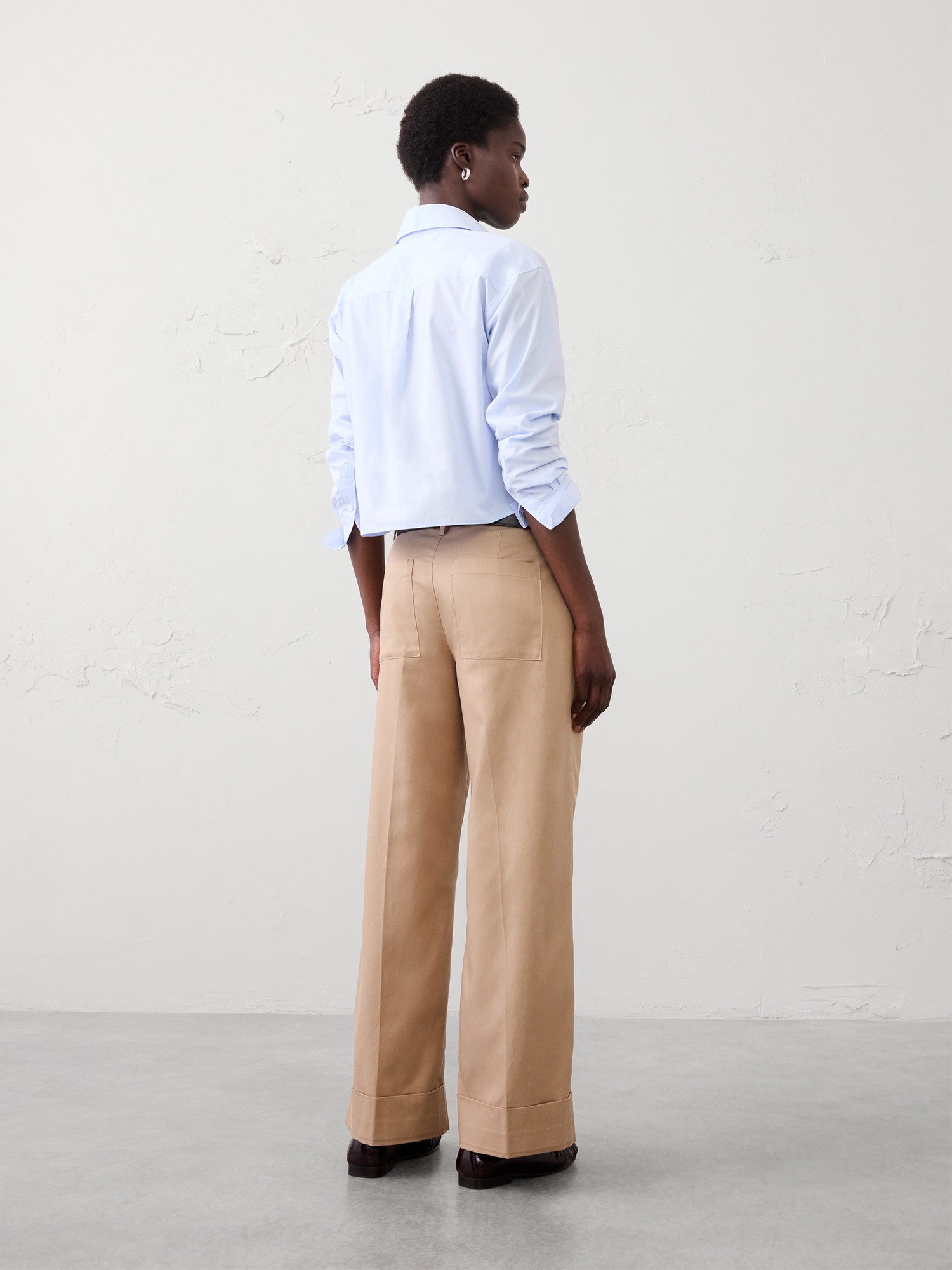 Image number 2 showing, Wide-Leg Mid-Rise Drapey Twill Cuffed Pant
