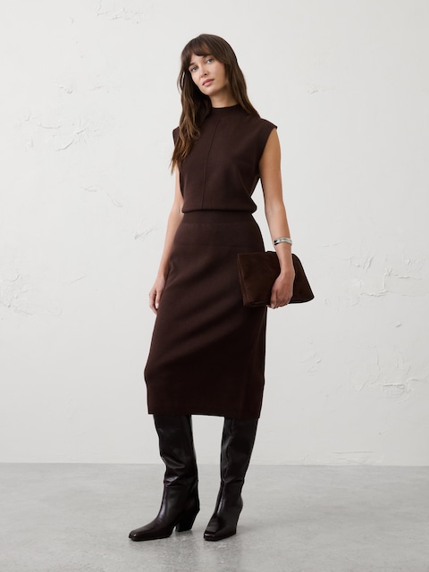 Blouson Mock-Neck Midi Sweater Dress