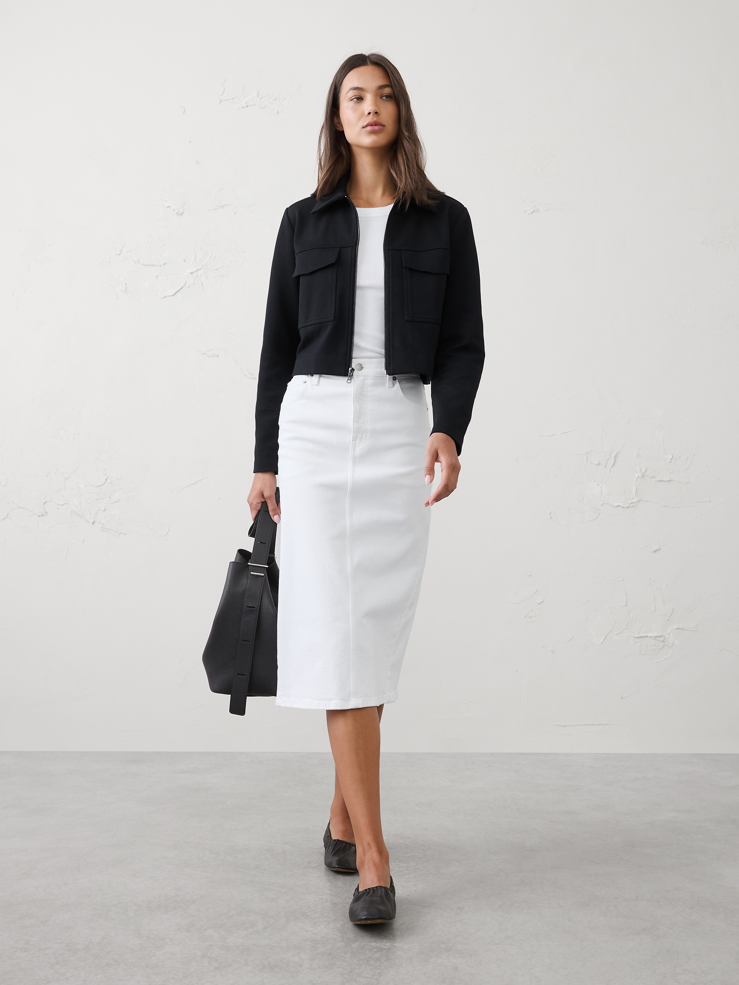 Image number 1 showing, Knit Twill Cropped Jacket