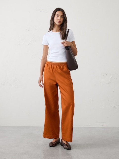 PANTALON À JAMBE LARGE ET TAILLE HAUTE EXTENSIBLE EN SERGÉ FLUIDE