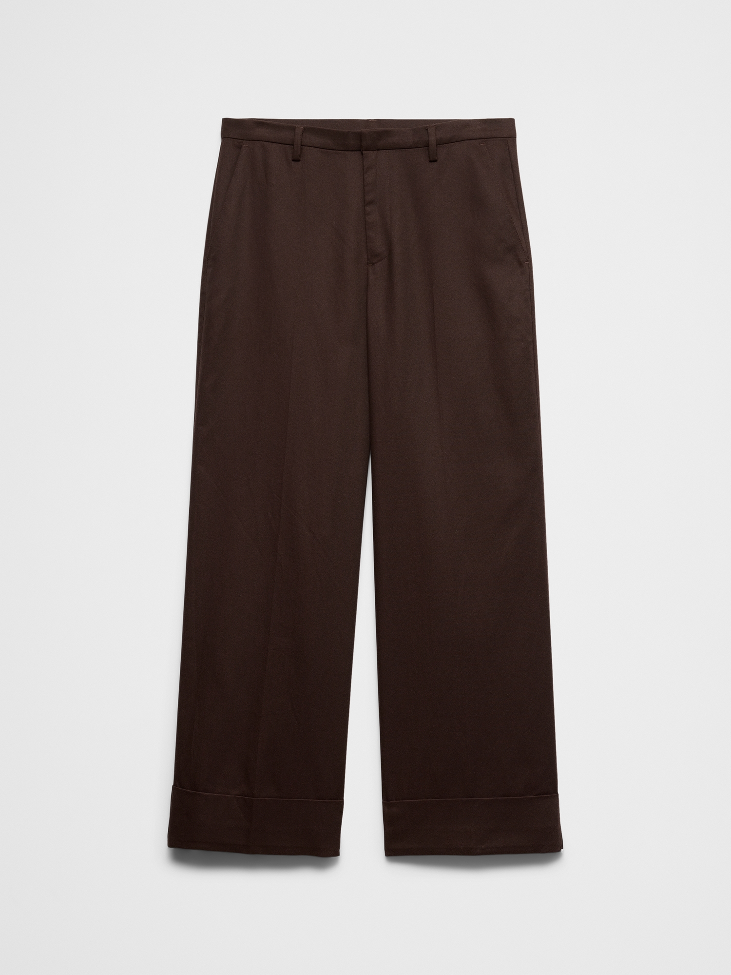 Image number 6 showing, Wide-Leg Mid-Rise Drapey Twill Cuffed Pant