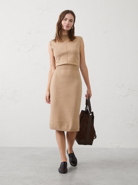 Blouson Mock-Neck Midi Sweater Dress