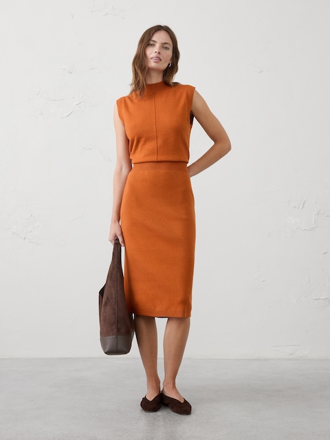 Blouson Mock-Neck Midi Sweater Dress