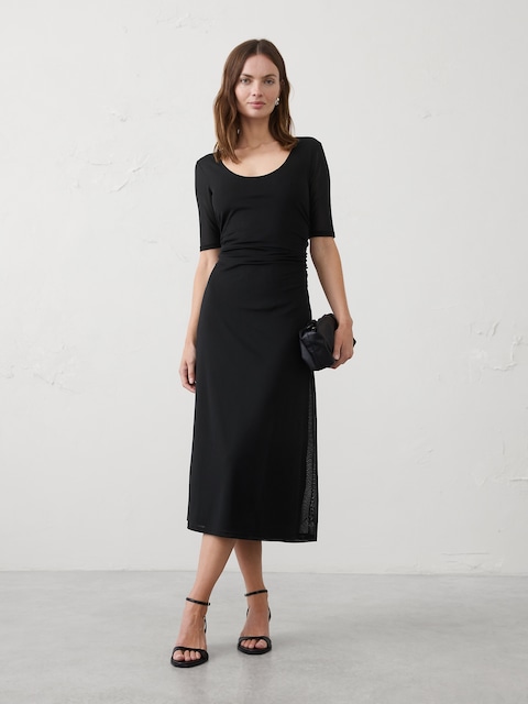 Mesh Scoop-Neck Midi Dress