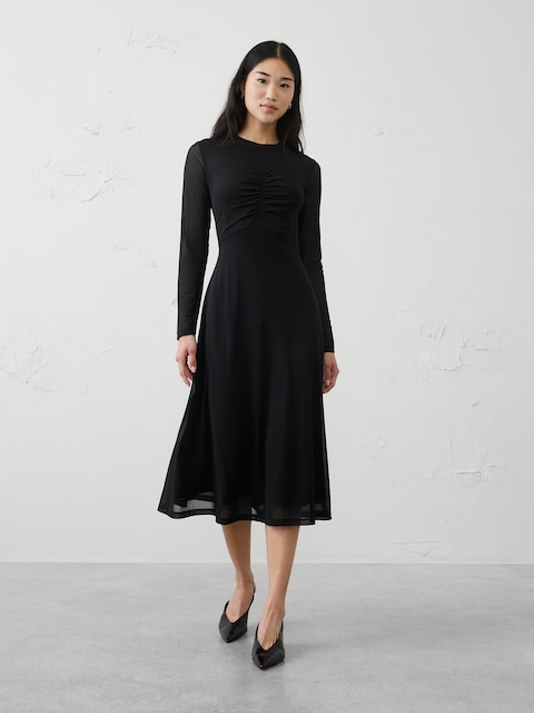 Mesh Ruched Bodice Maxi Dress