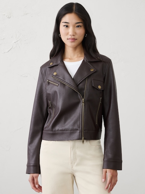 Vegan Leather Cropped Moto Jacket