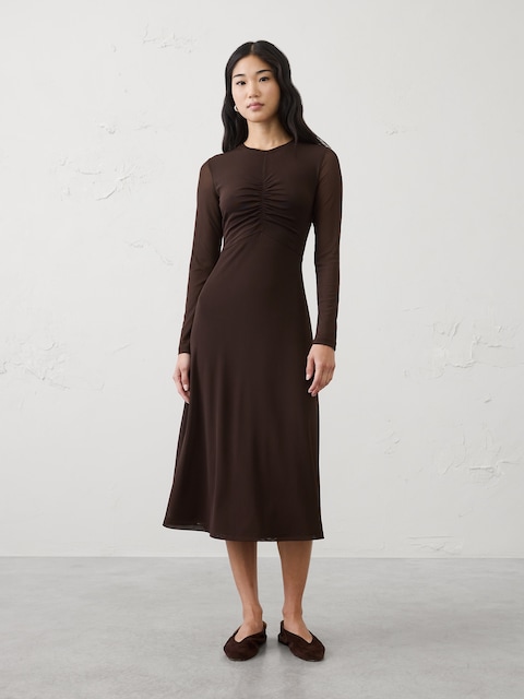 Mesh Ruched Bodice Maxi Dress