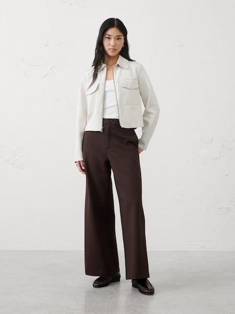PANTALON À JAMBE LARGE ET À TAILLE HAUTE EN TRICOT POINT DE ROME