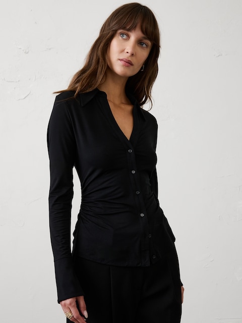 Sheen Slub Collared Top