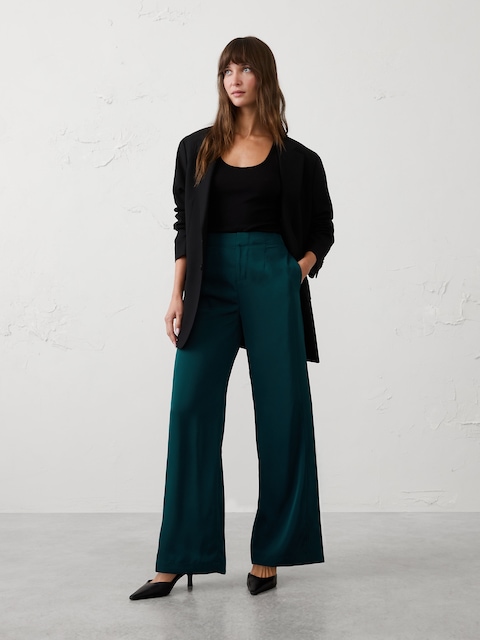 Wide-Leg High-Rise Sheen Twill Trouser