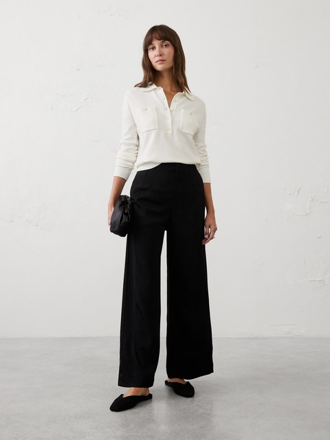 Wide-Leg High-Rise Sheen Twill Trouser