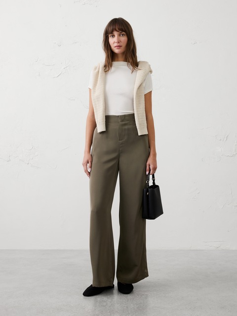 Wide-Leg High-Rise Sheen Twill Trouser