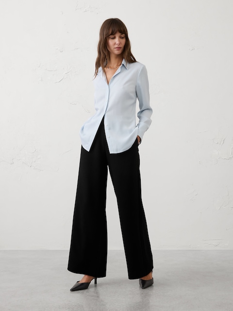 PANTALON PLISSÉ À JAMBE LARGE ET TAILLE HAUTE EN CRÊPE