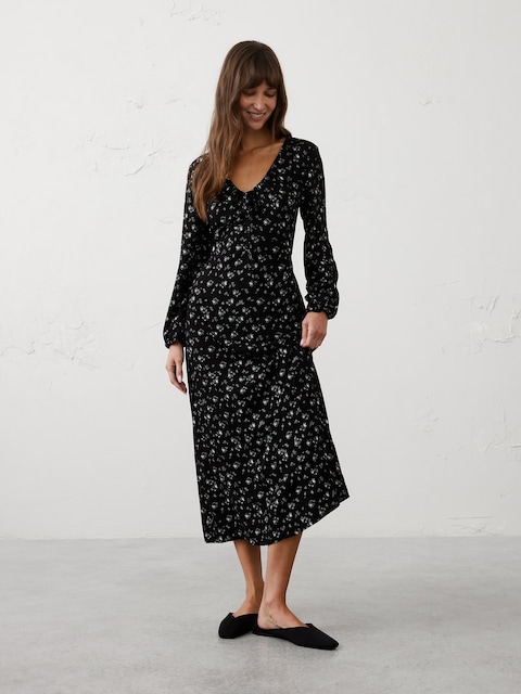 Cinched Scoop-Neck Midi Dress