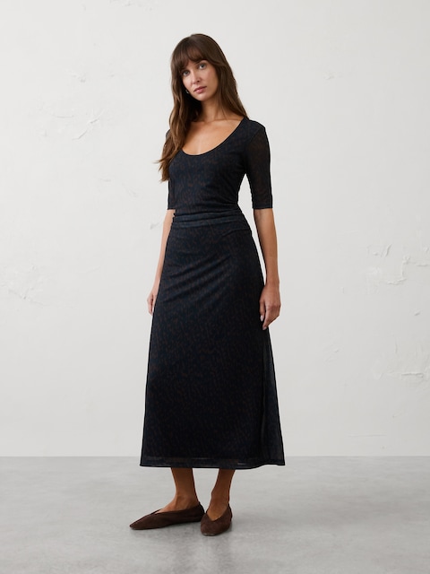 Mesh Scoop-Neck Midi Dress