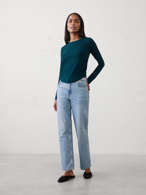 Soft Luxe Ribbed Shirred-Waist Top
