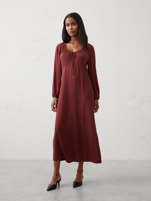 Cinched Scoop-Neck Midi Dress