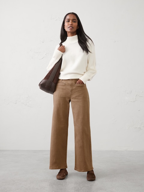 Wide-Leg High-Rise Patch Pocket Jean