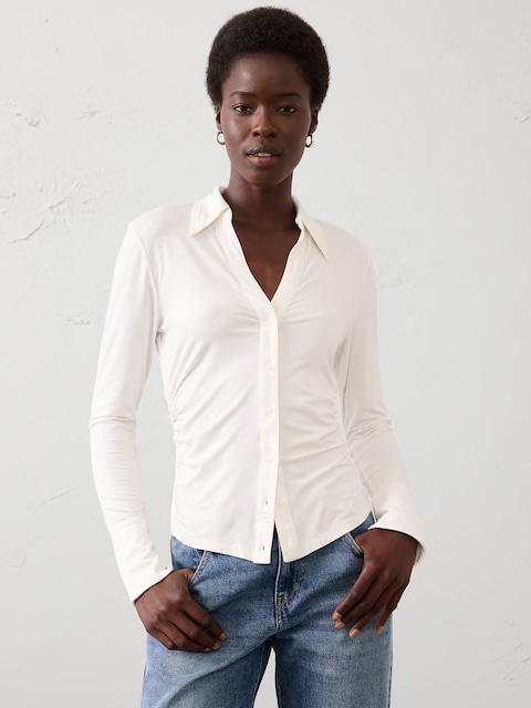 Sheen Slub Collared Top