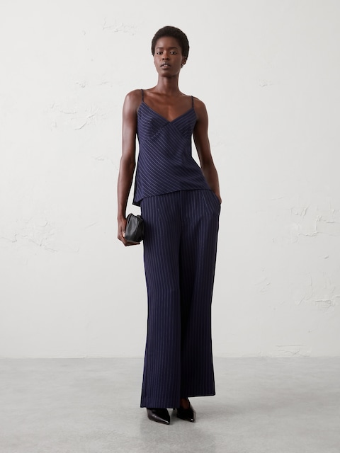 Wide-Leg High-Rise Crepe Pleated Trouser