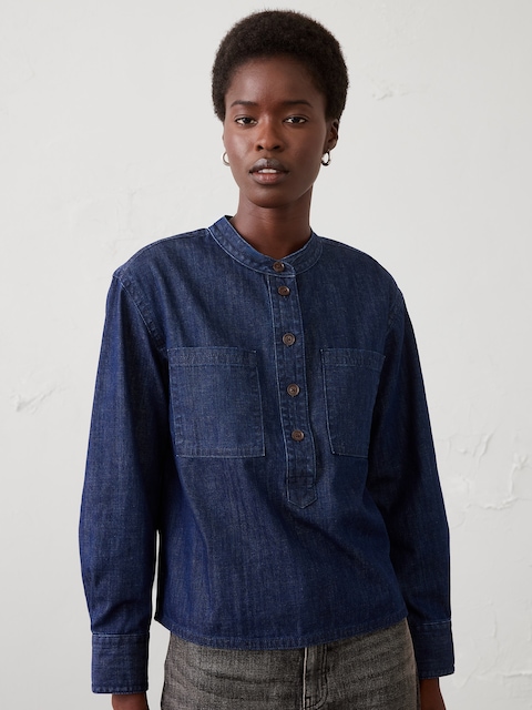 Denim Popover Tunic Top