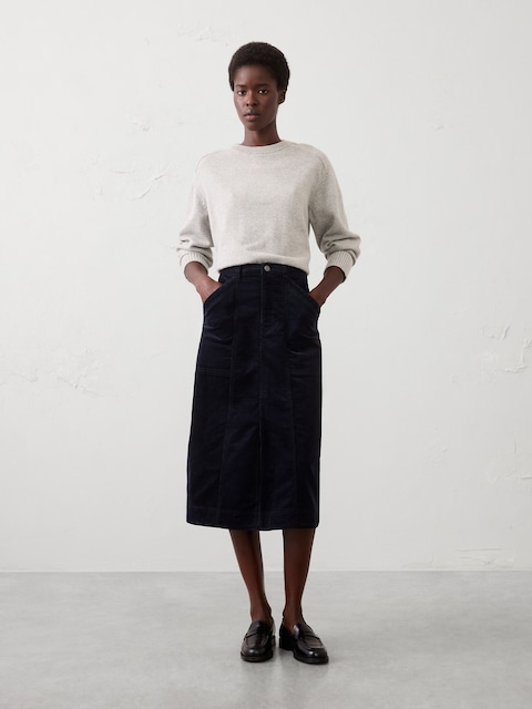 Seamed Corduroy Midi Skirt