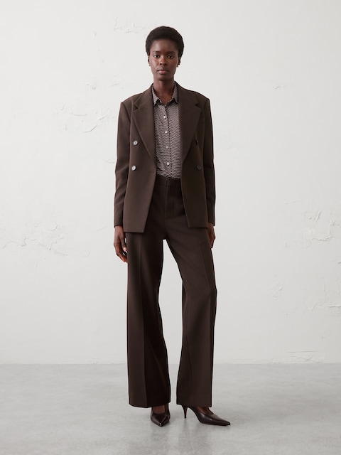 PANTALON DOUBLE TISSAGE À JAMBE LARGE ET À TAILLE HAUTE